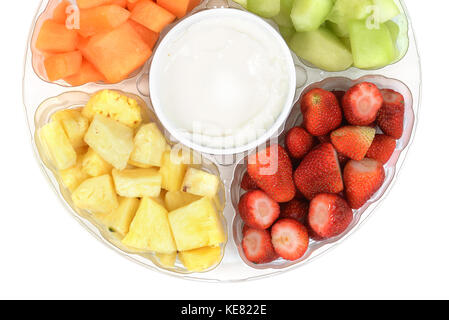 closeup fruit platter with dip Stock Photo
