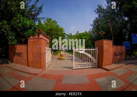DELHI, INDIA - SEPTEMBER 25 2017: Gorgeous enter to the park where is located the Rajghat, New Delhi as memorial at Mahatma Gandhis body cremation pla Stock Photo