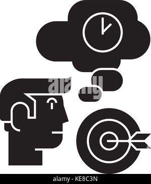 business idea - brainstorm - target goal, lamp, time, thinking icon, vector illustration, black sign on isolated background Stock Vector