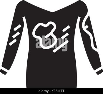 dirty clothes - hoodie - laundry service - stain removal icon, vector illustration, black sign on isolated background Stock Vector