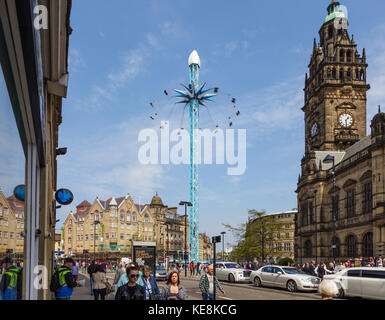 The Star Flyer carousel in Town Hall Square, May 2016, top of Fargate, Sheffield, UK Stock Photo