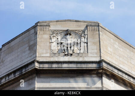 Corner of Sheffield Central Library and Graves Art Gallery showing sculpture, Surrey Street, Sheffield, UK Stock Photo