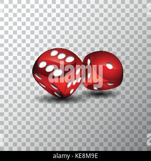 Vector illustration on a casino theme with red dices on transpareent background. Stock Vector