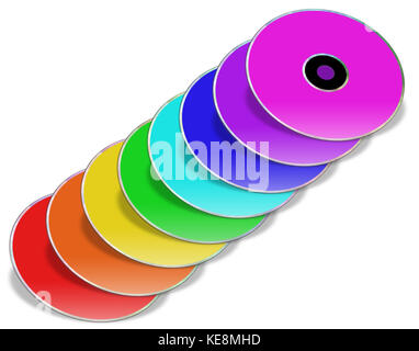 Many Colorful DVD's. Multimedia disks.  Isolated on white. Stock Photo