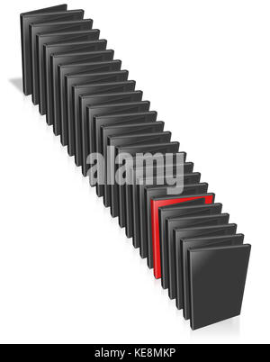 Many DVD Case, Only One Red.  Isolated on white. Stock Photo