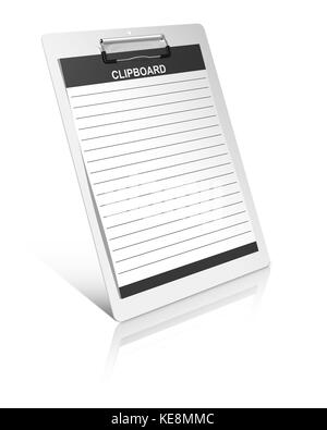 White clipboard with black blank paper. Stock Photo