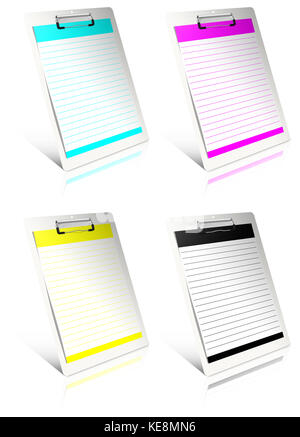 White clipboard with cmyk blank paper. Stock Photo
