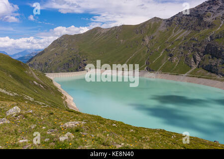 MOIRY VALLEY, GRIMENTZ, SWITZERLAND -  Lac de Moiry, lake and dam, Pennine Alps in the canton of Valais. Stock Photo