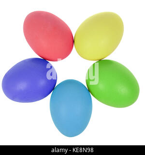 Five easter eggs in circle. On white, clipping path inside. Stock Photo