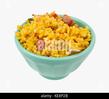 Bowl of pork fried rice. Isolated. Stock Photo