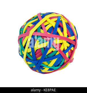 Colourful rubber band ball. Isolated on white. Stock Photo