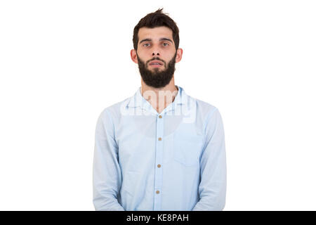handsome arabic business man in blue shirt isolated on white background Stock Photo