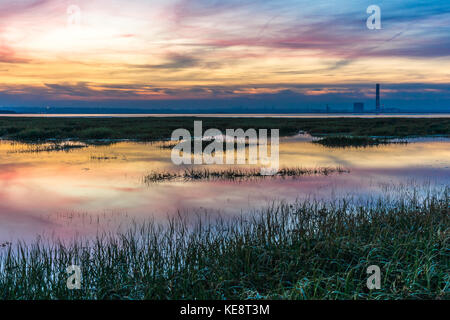 Kingsnorth Power Station on the Hoo Peninsula in Medway Kent at sunset Stock Photo