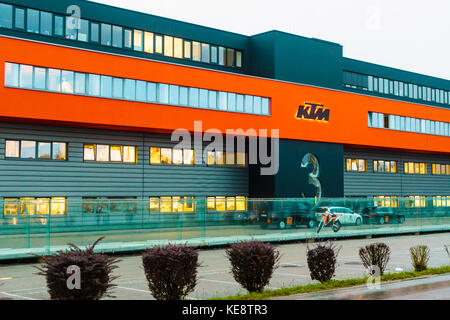 MATTIGHOFEN, AUSTRIA - OCTOBER 19, 2015: The headquarters for Kraftfahrzeug Trunkenpolz Mattighofen (KTM), in Mattighofen, Austria. Stock Photo