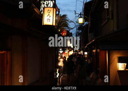 People walking in the small alley around Gion, Kyoto, Japan. Pic was taken in August 2017. Stock Photo