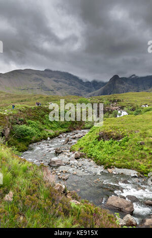 Walkers on the path to the Fairy Pools, Glen Brittle, Isle of Skye, Highland, Scotland, UK Stock Photo
