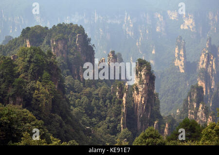 Rock formations around Wulingyuan Scenic Area. What a dramatic landscape! Pic was taken in Zhangjiajie, September 2017. Stock Photo