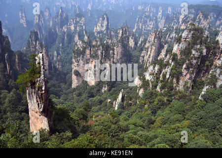 Rock formations around Wulingyuan Scenic Area. What a dramatic landscape! Pic was taken in Zhangjiajie, September 2017. Stock Photo