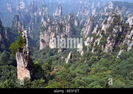 Rock formations around Wulingyuan Scenic Area. What a dramatic landscape! Pic was taken in Zhangjiajie, September 2017. Stock Photo