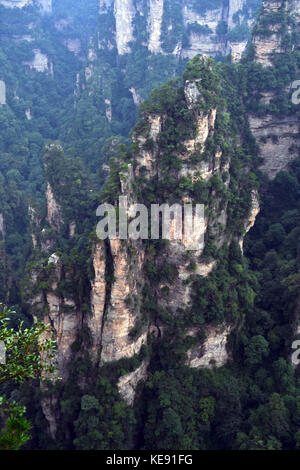 Rock formations around Wulingyuan Scenic Area. What a dramatic landscape! Pic was taken in Zhangjiajie, September 2017. Stock Photo