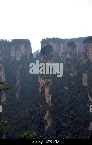 Rock formations around Wulingyuan Scenic Area. What a dramatic landscape! Pic was taken in Zhangjiajie, September 2017. Stock Photo