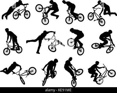 12 high quality bmx cyclist silhouettes - vector Stock Vector