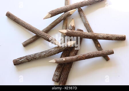 Pile of wooden colored pencils that look like sticks! Stock Photo