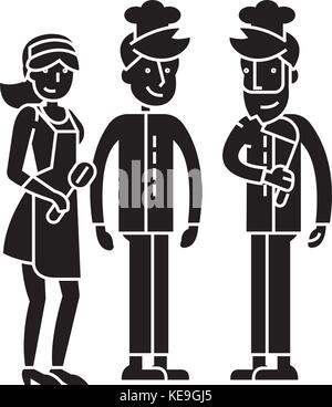 restaurant team workers, waiter, cooker. bartender  icon, vector illustration, sign on isolated background Stock Vector
