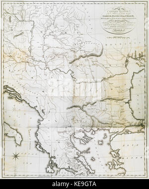 General Outline of the Authors Route through, Greece, Macedonia, Thrace, Bulgaria, Walachia, Transylvania, and Hungary   Clarke Edward Daniel   1816 Stock Photo