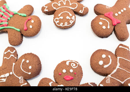 Gingerbread  Cookies with Copy Space on White Background. Stock Photo