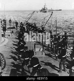 US Battleship USS Iowa (BB 4) Crewmen Practice With Rifles Stock Photo