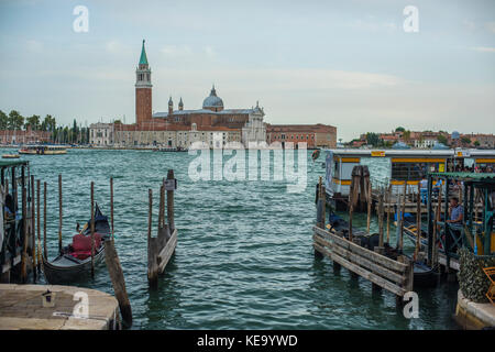 View from the Danieli gondola station towards the church of St Giorgio Maggiore on the Isle of San Giorgio Maggiore, Venice Stock Photo