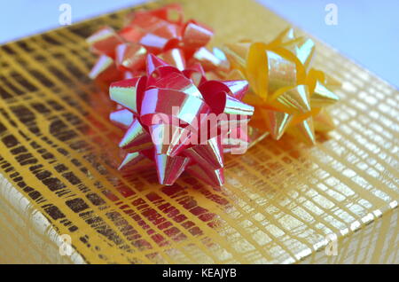 Gift-wrapped box close up Stock Photo