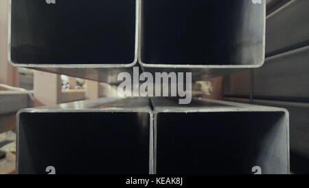 Steel tube, square high carbon metal tube background for heavy industry Stock Photo