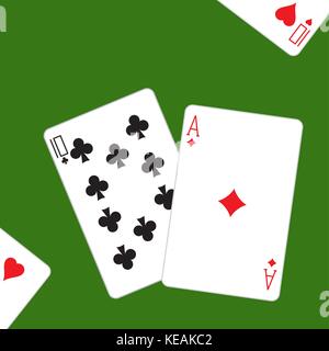 Playing cards on a green background Stock Vector