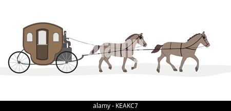 carriage with horses and driver on a white background Stock Vector