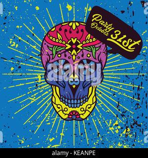Halloween skull in candy colors. Party on 31st October. Vector illustration. Stock Vector