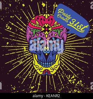 Halloween skull in candy colors. Party on 31st October. Vector illustration. Stock Vector