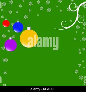 Vector illustration of green Holiday card with christmas balls on the abstract floral background Stock Vector