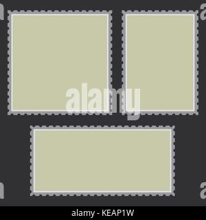 Blank post stamp set. Empty postage stamp. Vintage frames isolated on background. Vector Stock Vector