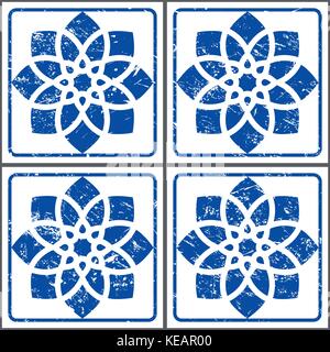 Azulejos retro vector tiles pattern, Portuguese seamless blue tiles design, Geometric ceramics Stock Vector