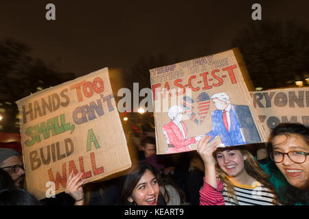 Protesters demonstrate outside Downing Street against US President Donald Trump's ban on Muslims entering the US. The protesters also opposed British  Stock Photo