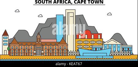 Cape Town skyline and landmarks silhouette, black and white design ...