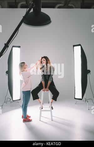 model and hair stylist  Stock Photo
