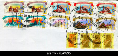 GOMEL, BELARUS, 13 OCTOBER 2017, Stamp printed in Russia shows image of the Moscow kremlin, circa 2009. Stock Photo