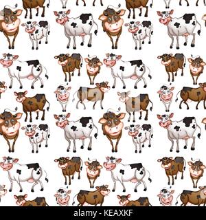 Seamless cow in different positions Stock Vector
