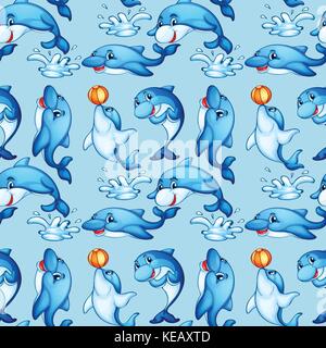 Seamless dolphin playing ball Stock Vector