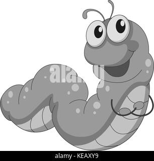 Happy worm smiling in black and white Stock Vector