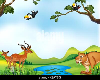 Many animals around the pond Stock Vector