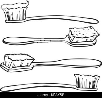 Four different designs of toothbrushes with paste Stock Vector